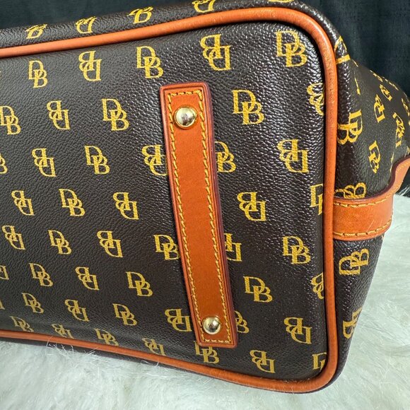 Dooney & Bourke Guetta Large Tote Bag Brown Tan Trim Leather DB Logo Monogram - Picture 15 of 15